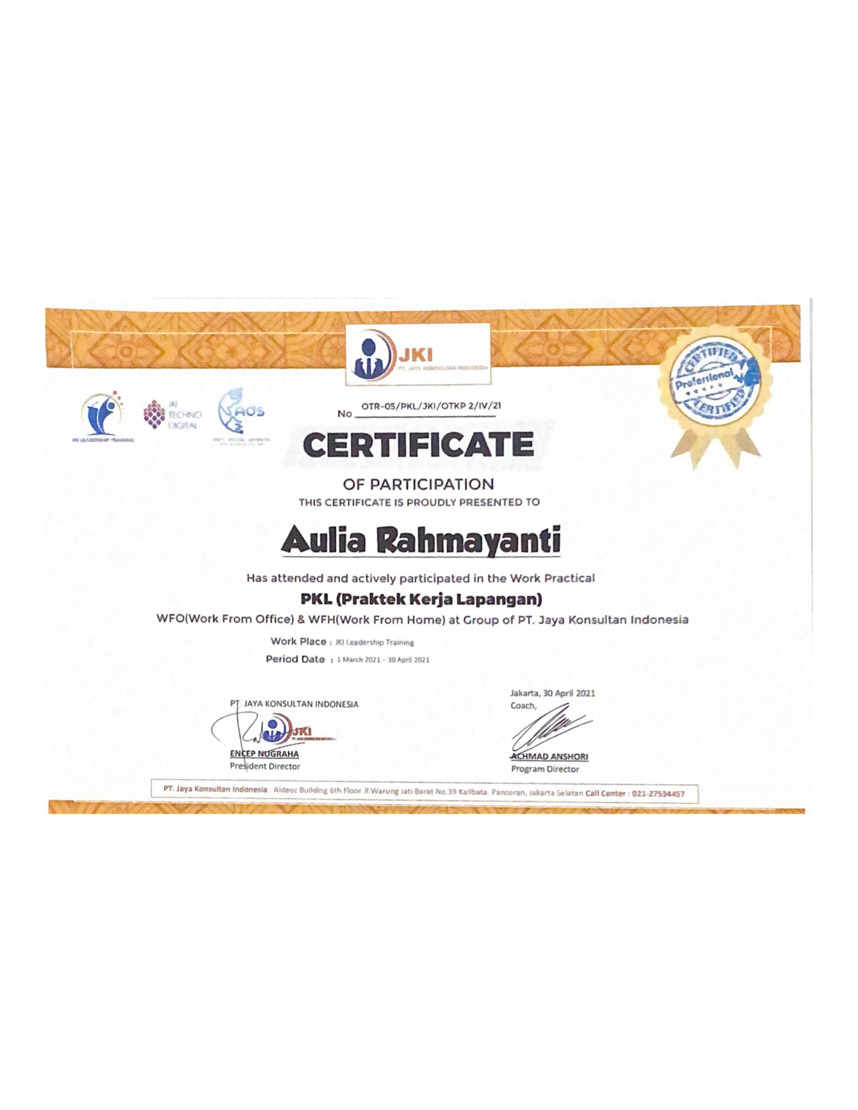 Certificate of Internship Competency